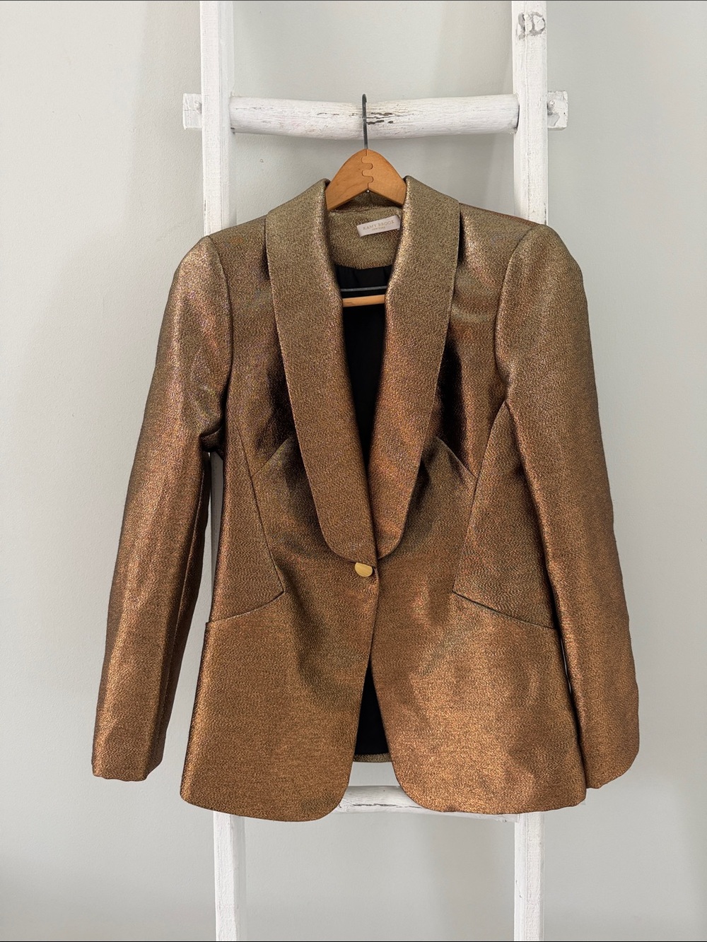Ramy Brook Metallic Gold Dahlia Shawl-Collar one button Blazer size 8 - Picture 2 of 9